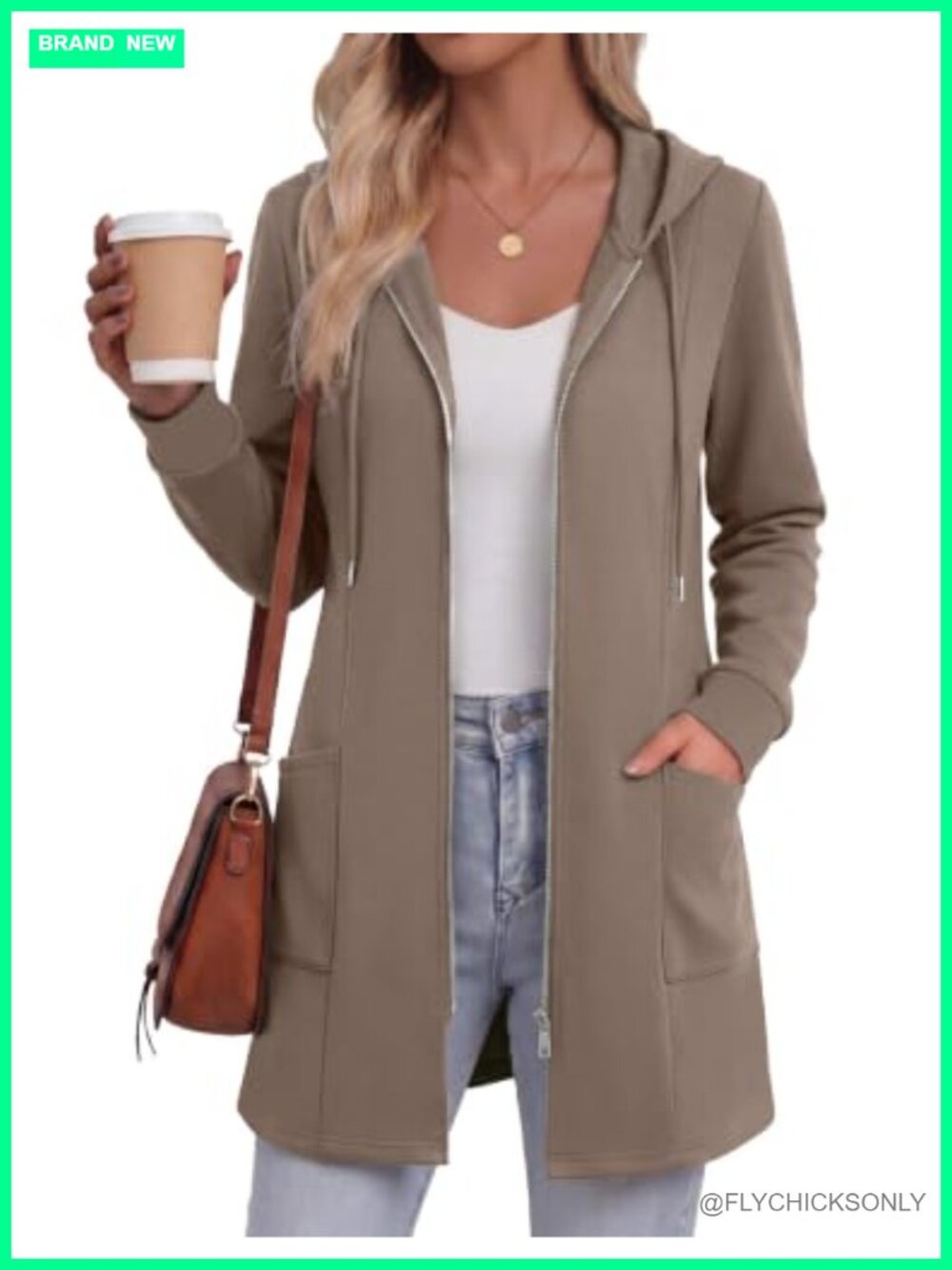 Women's Zip Up Hoodie Mid-Length Fleece Lined Sweatshirt with Pockets